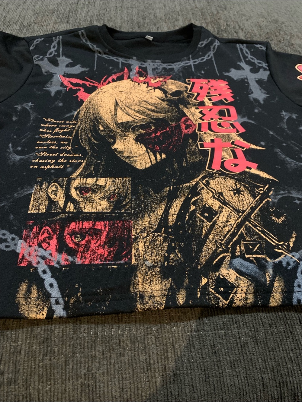 Black Graphic Anime-Inspired Crewneck Sweater - Picture 3 of 9